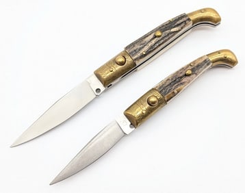 (2) Stag Handle Switchblade Knives