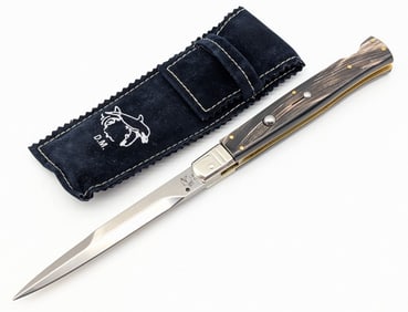 11in Dolphin Made Horn Handle Lockback Switchblade w/ Sheath