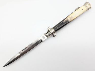 Vtg Italian Horn Handle Bird Eye Lockback Stiletto Folding Knife