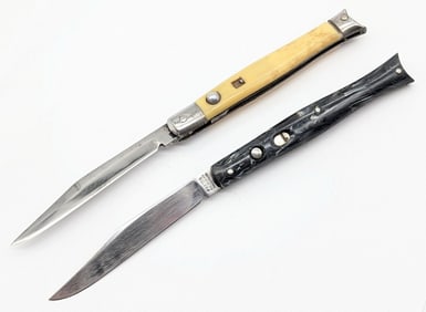 Shur-Snap Colonial & Presto Schrade Synth White & Black Fishtail Switchblades