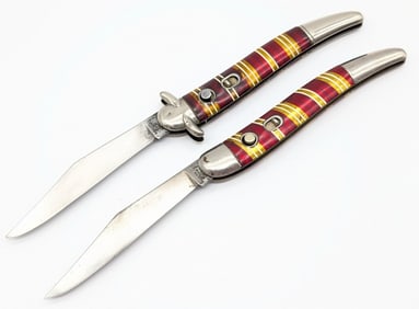 (2) Hammer Brand Candy Stripe Toothpick Switchblade Knives