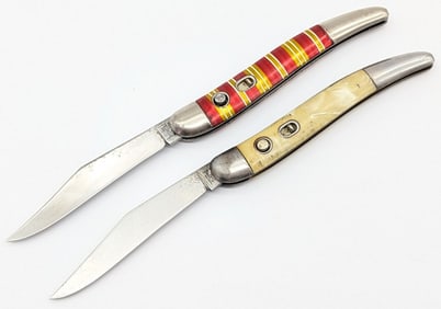 Hammer Brand & Imperial Faux Pearl & Candy Stripe Toothpick Switchblade Knives