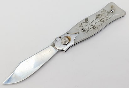 RPK Russian Prison Knife Scrimshaw Synth White Switchblade