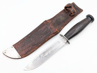 WWII Case XX Fighting Knife w/ Soldier Decorated Sheath