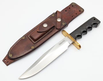 1960's Randall Vietnam Era Model 14 Attack Knife w/ Brass Riveted Rough Back Sheath