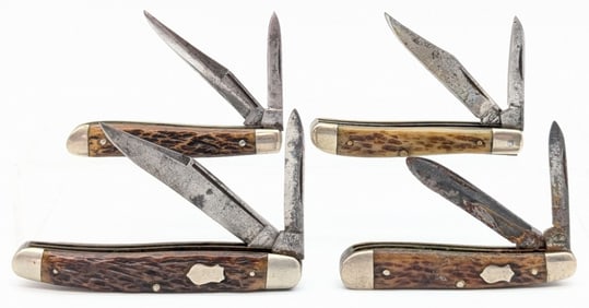 (4) 1933-40 Remington Jigged Bone Folding Knives