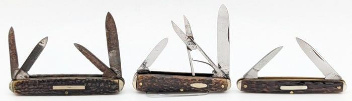 (3) Antique German Jigged Bone Folding Knive