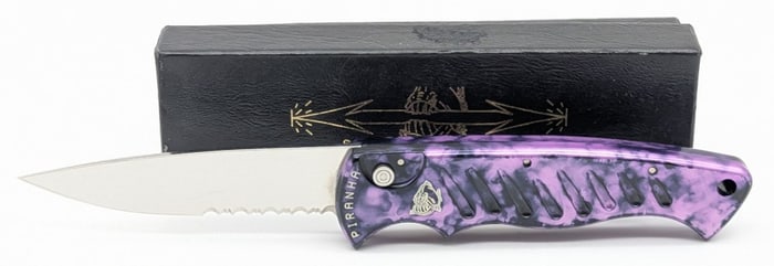 Piranha Knives Plum Aluminum Pocket Auto w/ Box