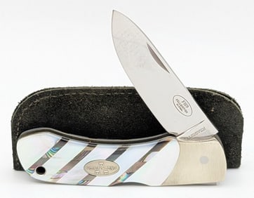 Fallkniven Mother of Pearl & Abalone Lockback Folding Knife w/ Sheath