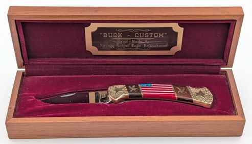Buck Custom David Yellowhorse American Flag Folding Knife w/ Case