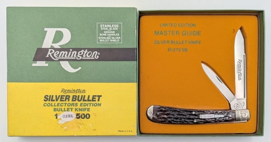 Ltd 1995 Remington Silver Bullet Scroll Bolster Jigged Bone Master Guide w/ Box