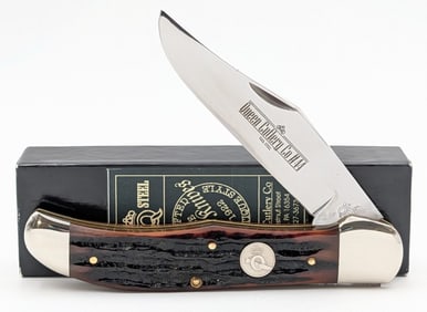 Queen Cutlery Co. #44 Amber Bone Folding Hunter w/ Box