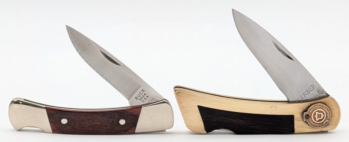 Buck & Gerber Smooth Wood Lockback Folding Knives