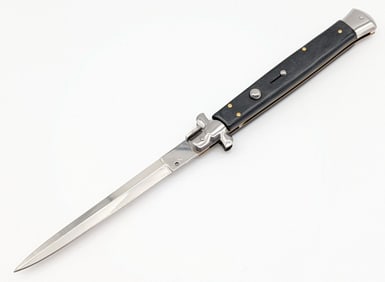 AKC 13in Smooth Black Wood Switchblade Knife