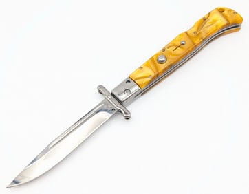 AKC 11in Marbled Synth Yellow Swing Guard Switchblade Knife