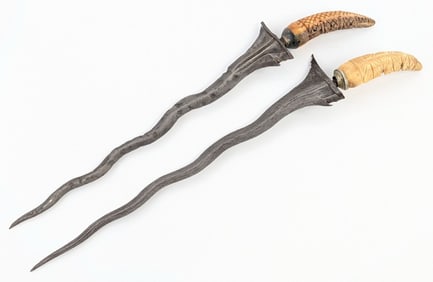 Antique Pair of Javanese Damascus Kris Daggers