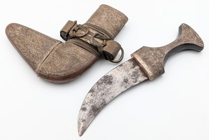 Antique Arabian Jambiya Dagger w/ Sheath