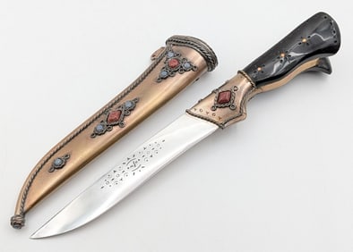 Ornate Turkish Yatagan Dagger w/ Scabbard
