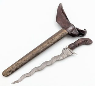 Javanese Indonesian Damascus Meteor Kris Dagger & Scabbard