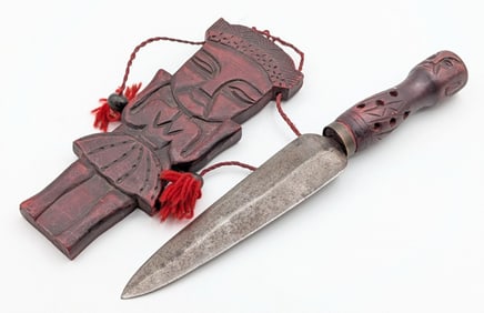 Southern Pacific Dagger w/ Carved Wood Tiki Sheath