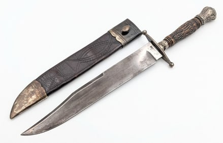 Joseph Hawksley's Civil War Style Jigged Stag Bowie Knife w/ Sheath