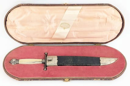 Harrison Bros & Howson Civil War Style Fluted Bone Bowie Knife w/ Sheath & Case
