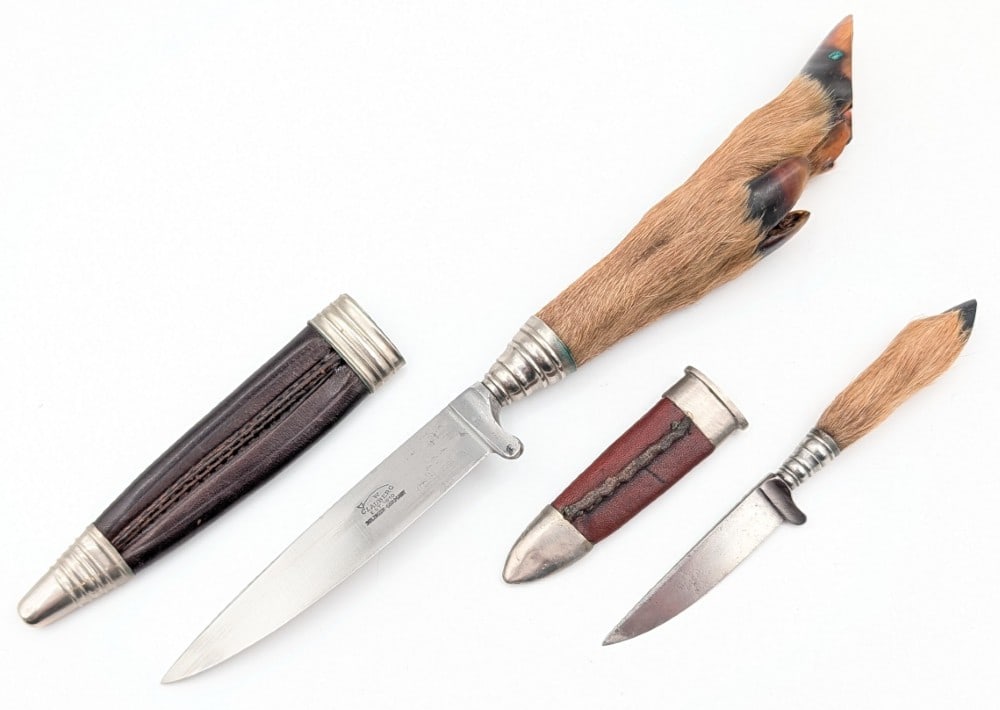 Antique German W. Clauberg & Unmarked Mini Deer Hoof Hunting Knives w/ Sheath (1 of 7)