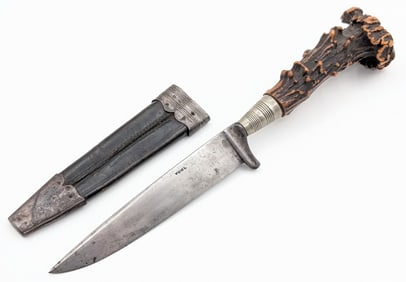 Antique German Vool Crown Stag Hunting Dagger w/ Sheath