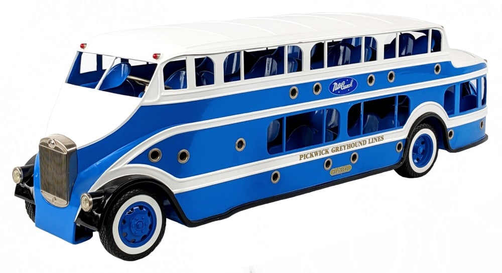 Retro 123 Pickwick Greyhound Lines Nite Coach Bus: Retro 123 Pickwick Greyhound Lines Nite Coach double decker bus. The bus is in good condition with minor surface marks from handling / display. It is a limited edition and is #19 of 100 made.