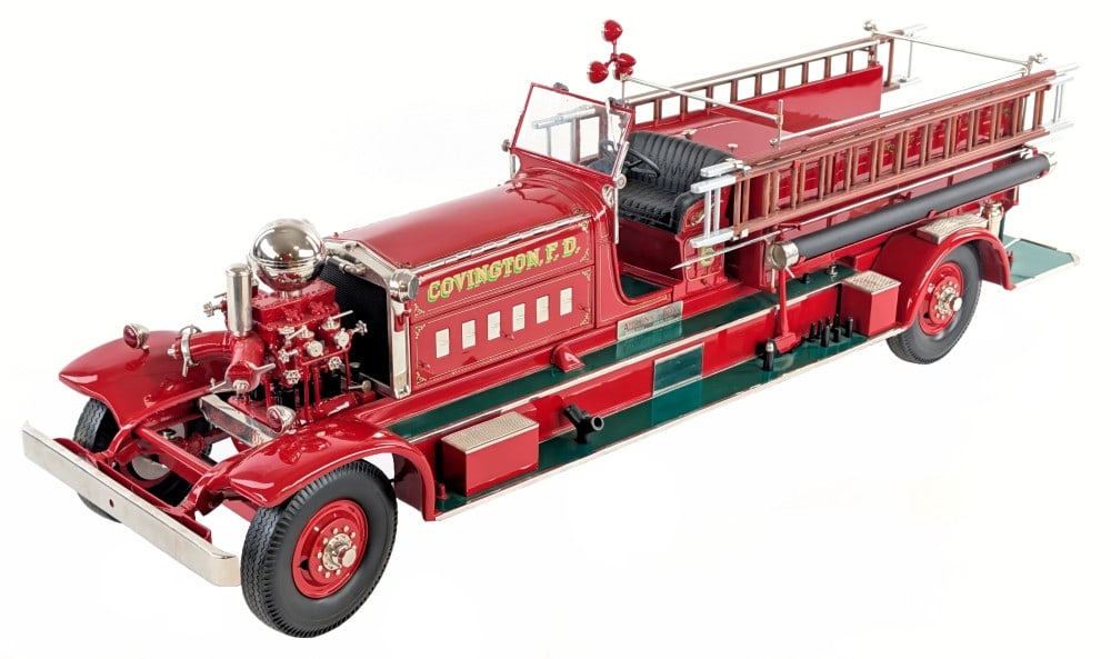 Retro 123 1933 Ahrens Fox Model C-T-4 Fire Truck: Large Retro 123 Ahrens Fox Covington Fire Department fire truck. The truck displays extremely well with ladders, axe, hoses, sirens, and great attention to detail. Overall the fire truck is in very go