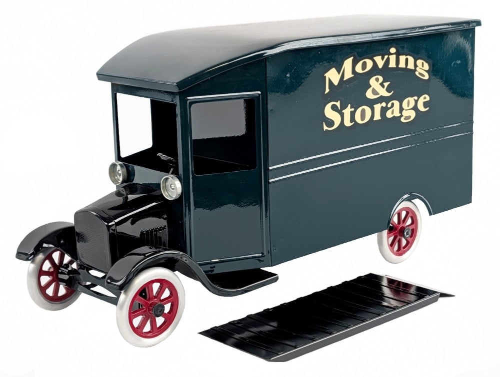 Cowdery Toy Works Flivver Moving & Storage Delivery Truck: Cowdery Toy Works Flivver Moving & Storage delivery truck. The truck is stamped #7 of 24 on the bottom. It comes with a rear loading ramp and the rear doors open. The truck has a small chip on the