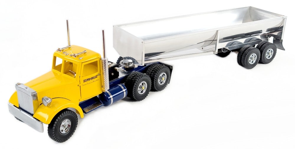 Fred Thompson Smith Miller MIC Truck w/ Dump Trailer: Fred Thompson Smith Miller MIC style truck with dump trailer. Displays very well with chrome trailer that dumps with the crank, functioning doors on the cab, and realistic detail. Good condition in th