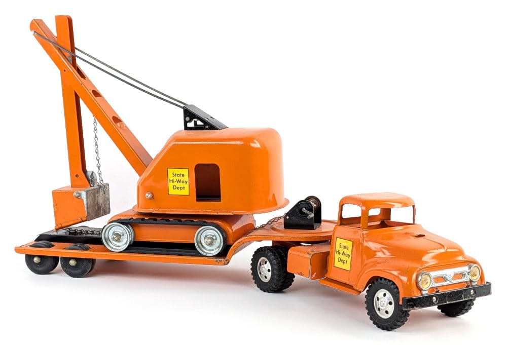Original Tonka State Hi-Way Dept. Truck w/ Lowboy Trailer & Steam Shovel - 3