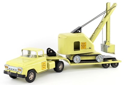 Original Tonka Green State Hi-Way Dept. Truck w/ Lowboy and Steam Shovel
