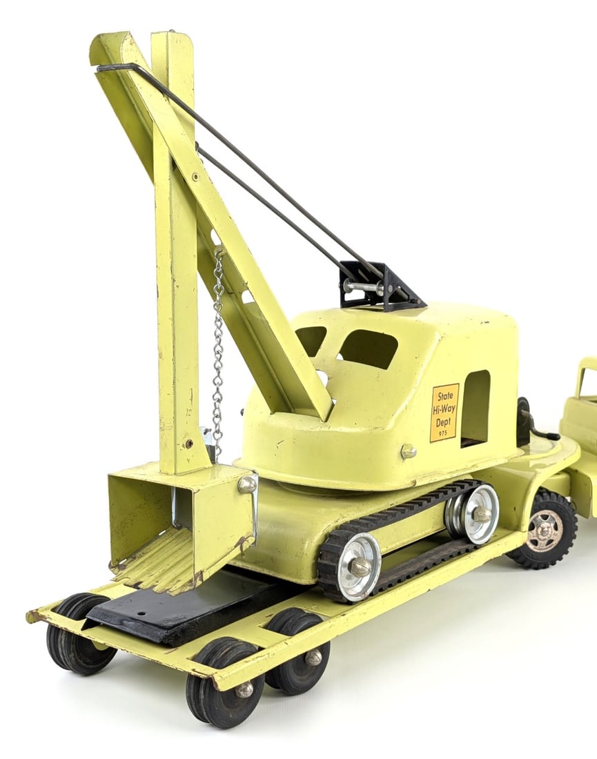 Original Tonka Green State Hi-Way Dept. Truck w/ Lowboy and Steam Shovel - 7