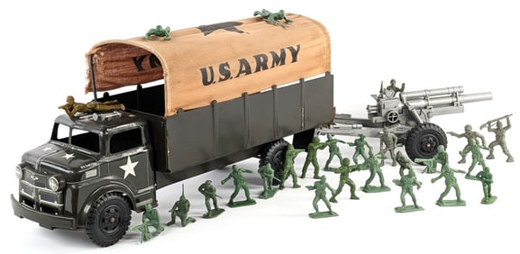 Marx U.S. Army Transport Truck w/ Howitzer Cannon & Soldiers