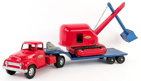 Original Tonka Truck w/ Lowboy Trailer & Steam Shovel