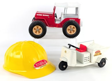 Original Tonka Serv-I-Car, Dune Buggy, and Hard Hat