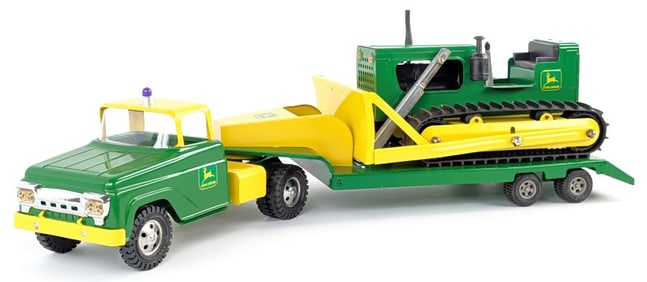 Custom Tonka John Deere Truck w/ Lowboy Trailer & Bulldozer