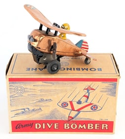 Marx Tin Windup Army Dive Bomber Plane w/ Box