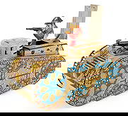 Marx Tin Windup Doughboy U.S. Army Tank: Marx tin litho windup Doughboy U.S. Army tank. A different version than the previous lot. The tank works with a replacement key. The tank has some scuff marks and scratches from play and age. Displays