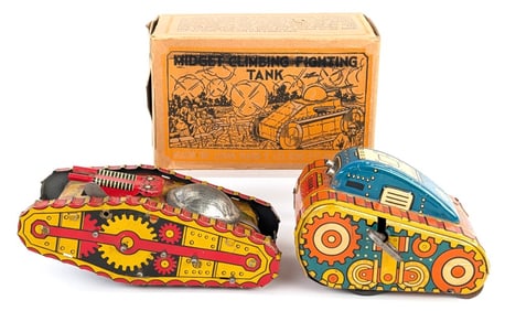 Marx Tin Windup Midget Climbing Fighting Tank & Rollover Tank