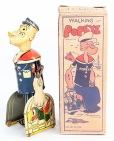Marx Tin Windup Walking Popeye w/ Reproduction Box