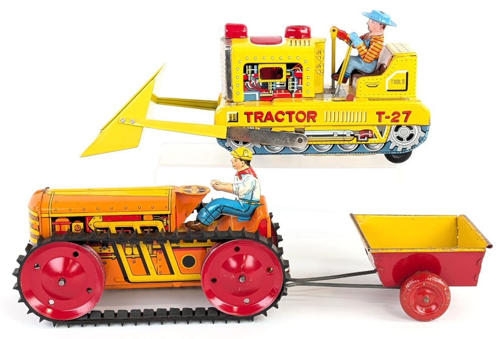 Marx Tin Windup Crawler w/ Trailer and Japan Battery Op. Tractor w/ Loader (1 of 14)