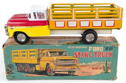 Japan Tin Friction Ford "60" Stake Truck w/ Box