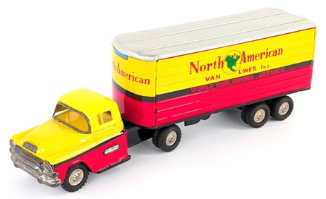 Linemar Tin Friction North American Van Lines GMC Truck and Trailer