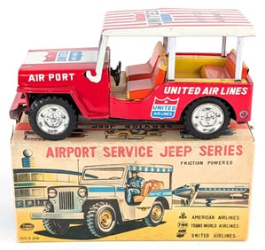 Taiyo Japan Tin Friction Airport Service Jeep w/ Box