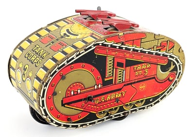 Marx Tin Windup U.S. Army Tank No. 3