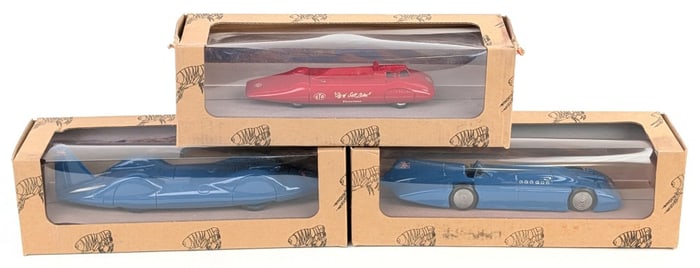 1/43 Mach One Models 1964 Bluebird, 1935 Bluebird, and 1960 City of Salt Lake Cars