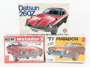 Vintage AMT '77 Matador, AMT Matador X, and Entex Datsun 260Z Model Kits - Sealed